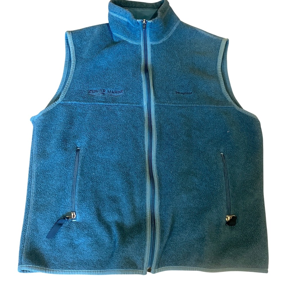 Patagonia Synchilla Fleece Vest Teal Blue Mens Large Full Zip Zephyr Marine L